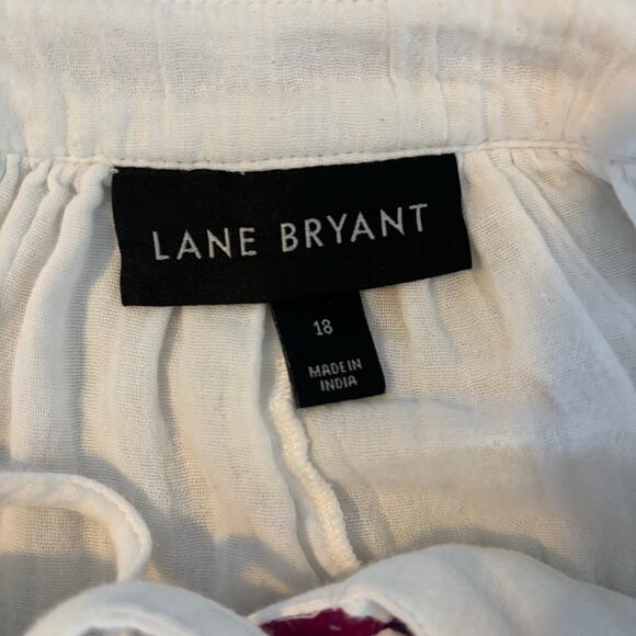 Lane Bryant Women Size 18 White Boho Drawstring Peasant Beach Summer Blouse Tops - Picture 3 of 10